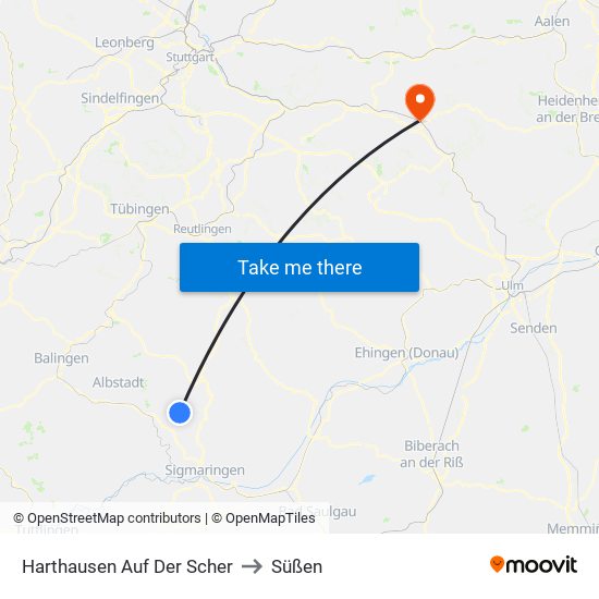 Harthausen Auf Der Scher to Süßen map