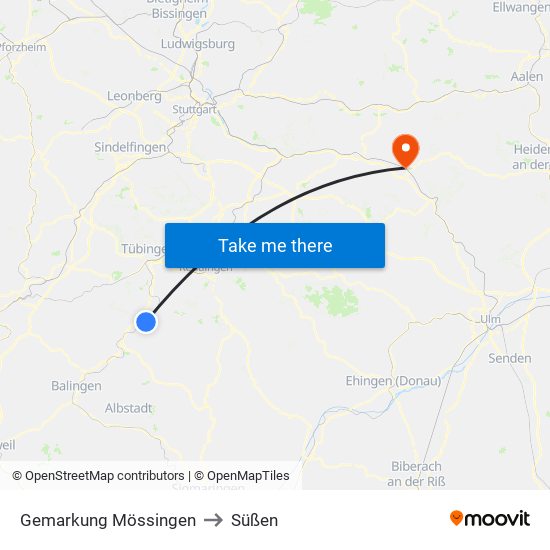 Gemarkung Mössingen to Süßen map