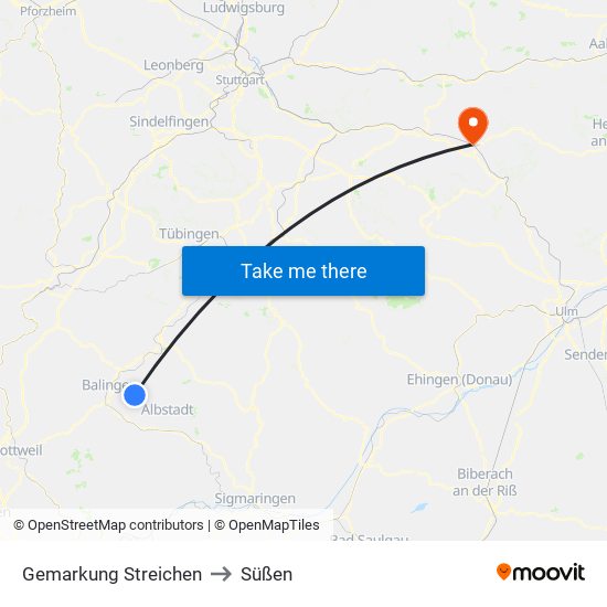 Gemarkung Streichen to Süßen map