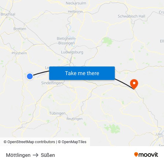 Möttlingen to Süßen map