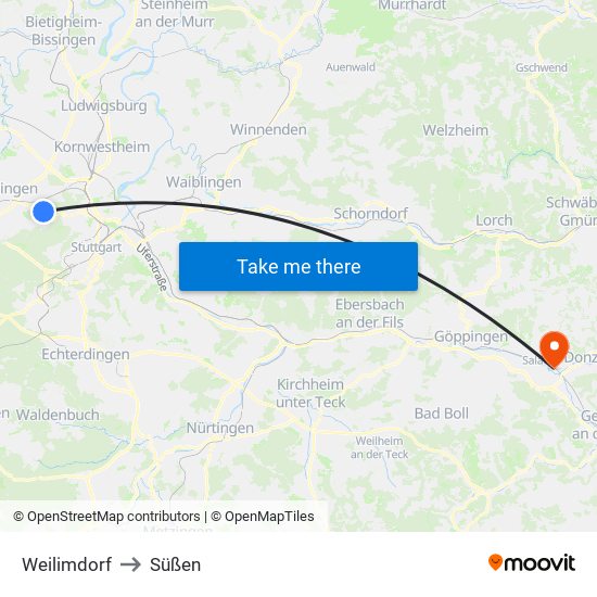 Weilimdorf to Süßen map