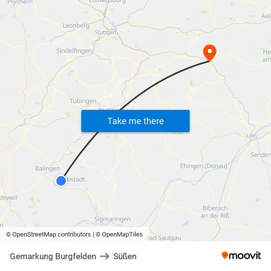 Gemarkung Burgfelden to Süßen map