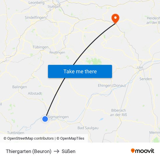 Thiergarten (Beuron) to Süßen map