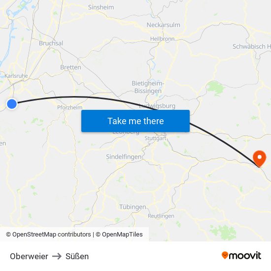 Oberweier to Süßen map