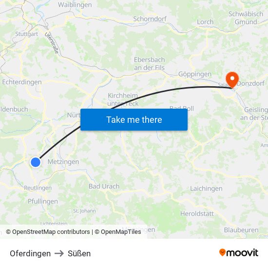 Oferdingen to Süßen map