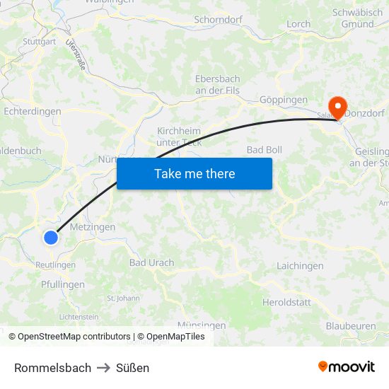 Rommelsbach to Süßen map