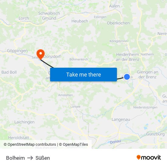 Bolheim to Süßen map