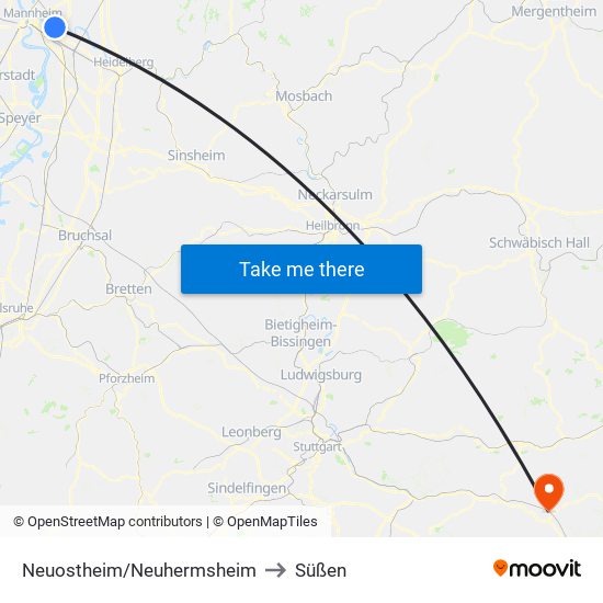 Neuostheim/Neuhermsheim to Süßen map