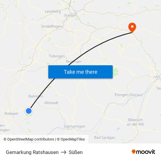 Gemarkung Ratshausen to Süßen map