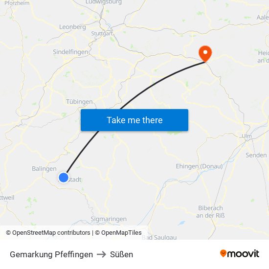 Gemarkung Pfeffingen to Süßen map