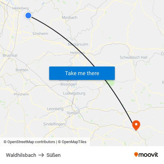 Waldhilsbach to Süßen map