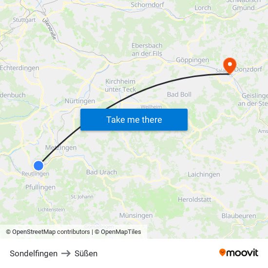 Sondelfingen to Süßen map