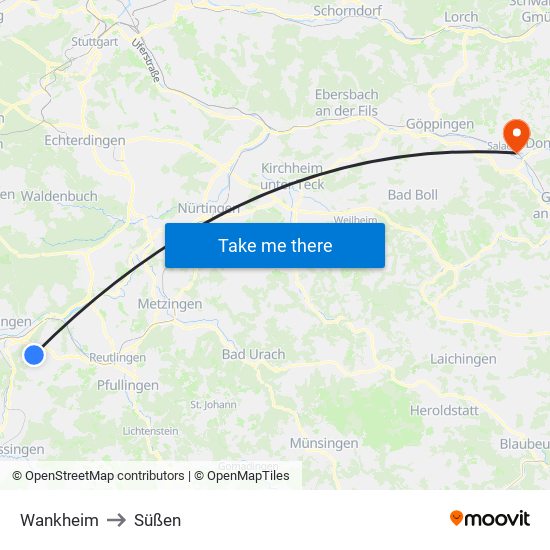 Wankheim to Süßen map