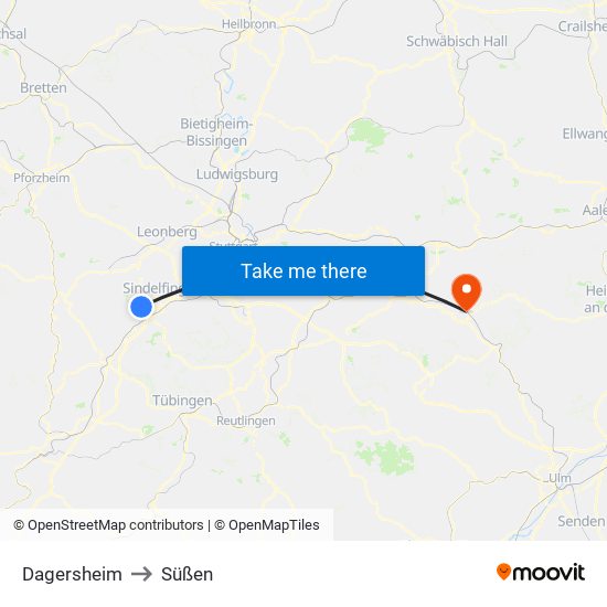 Dagersheim to Süßen map