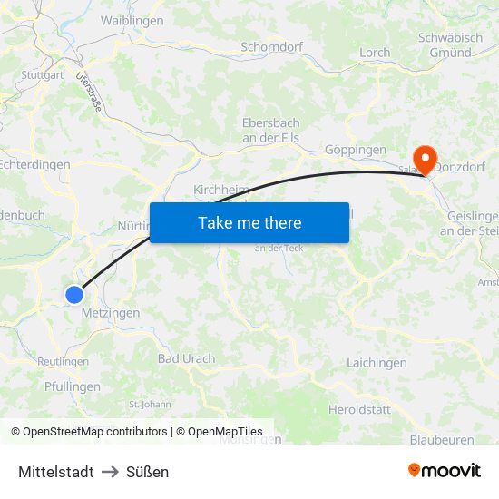 Mittelstadt to Süßen map