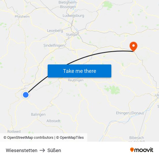 Wiesenstetten to Süßen map