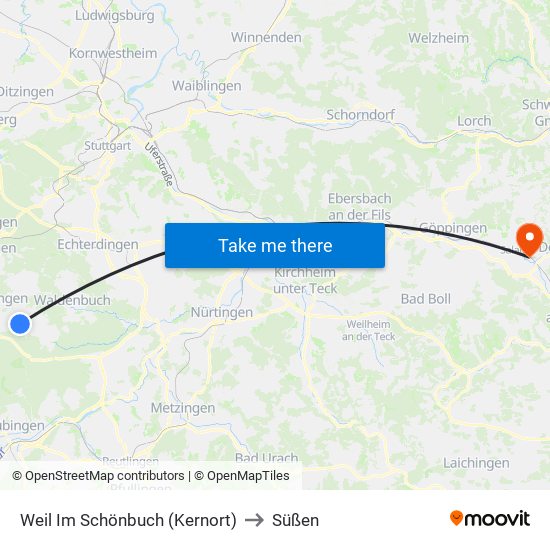 Weil Im Schönbuch (Kernort) to Süßen map