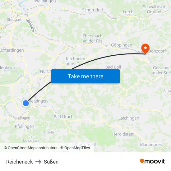 Reicheneck to Süßen map