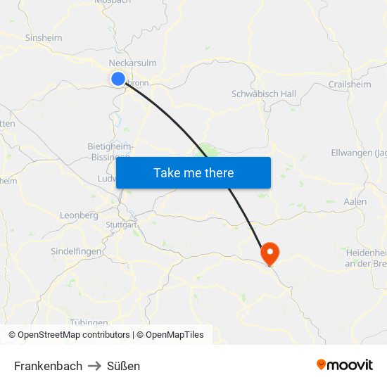 Frankenbach to Süßen map