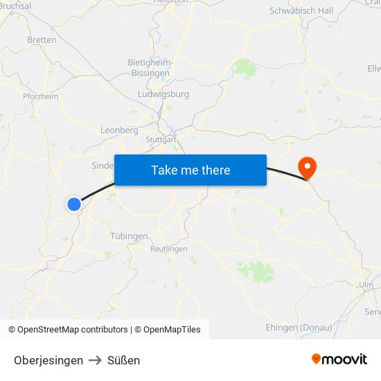 Oberjesingen to Süßen map