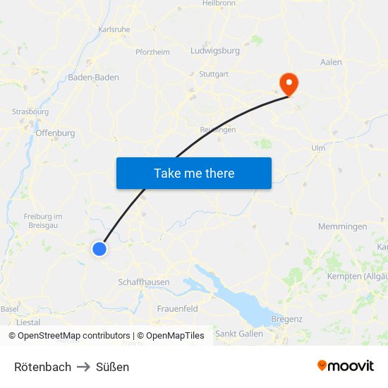 Rötenbach to Süßen map