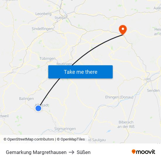 Gemarkung Margrethausen to Süßen map