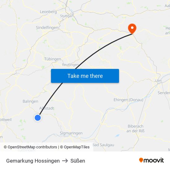 Gemarkung Hossingen to Süßen map