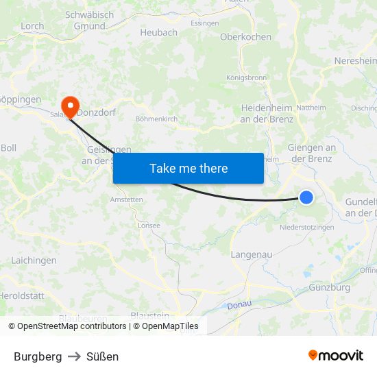 Burgberg to Süßen map