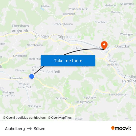 Aichelberg to Süßen map