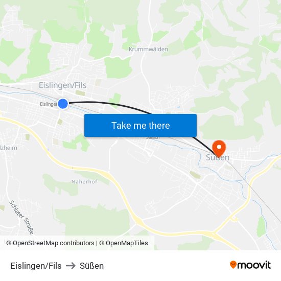 Eislingen/Fils to Süßen map