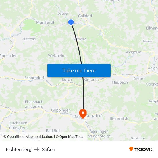 Fichtenberg to Süßen map