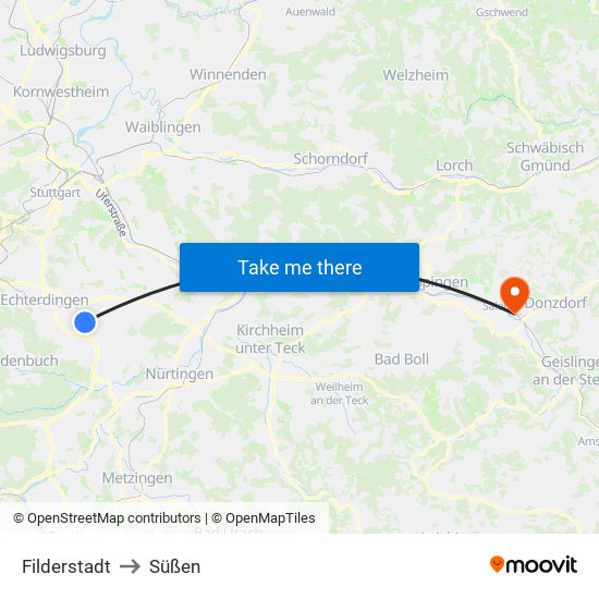 Filderstadt to Süßen map
