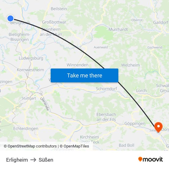 Erligheim to Süßen map