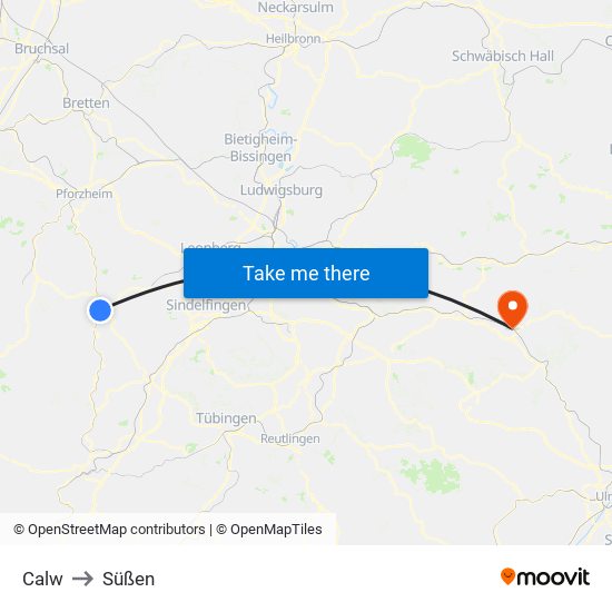 Calw to Süßen map