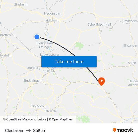 Cleebronn to Süßen map