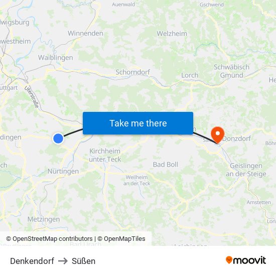 Denkendorf to Süßen map