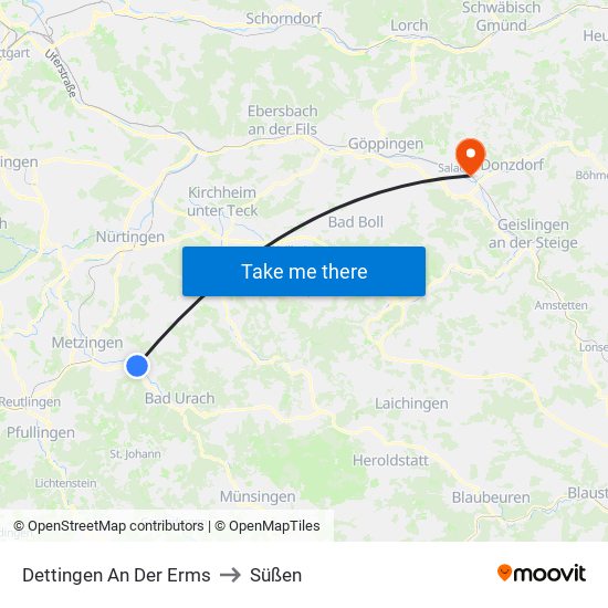 Dettingen An Der Erms to Süßen map