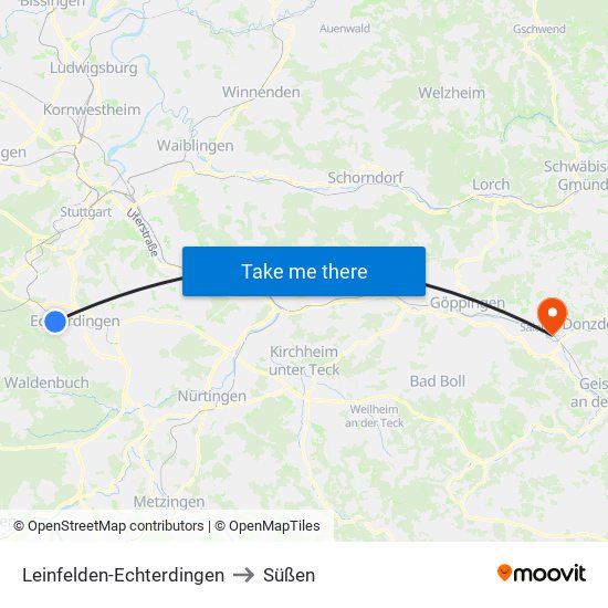 Leinfelden-Echterdingen to Süßen map