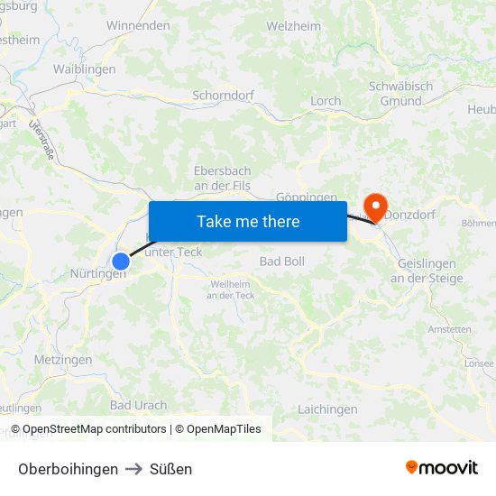 Oberboihingen to Süßen map