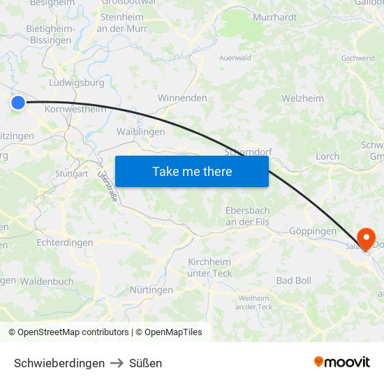 Schwieberdingen to Süßen map