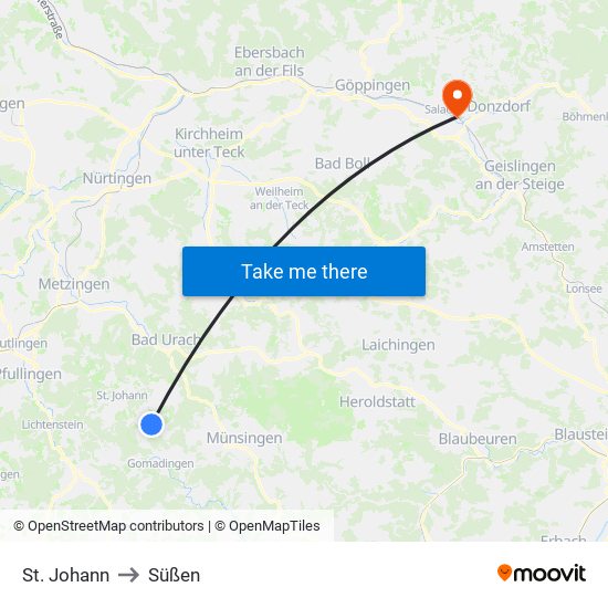 St. Johann to Süßen map