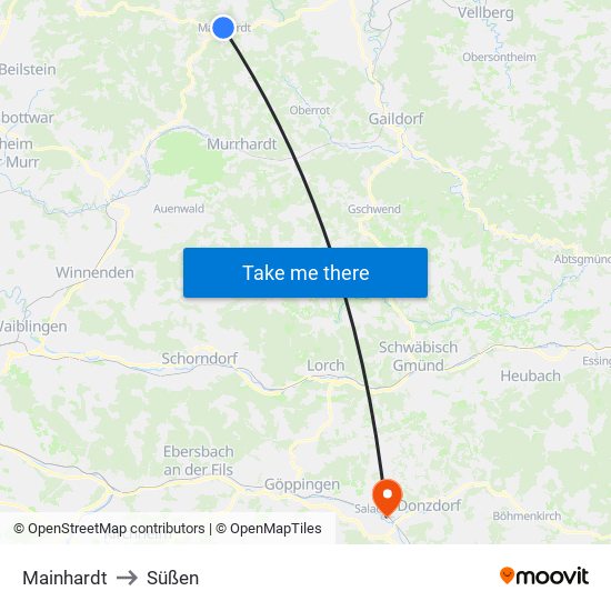 Mainhardt to Süßen map