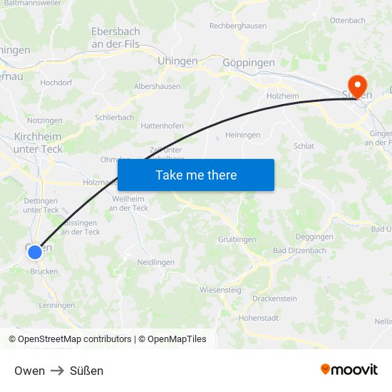 Owen to Süßen map