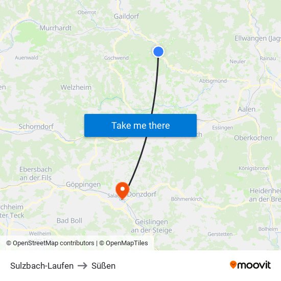Sulzbach-Laufen to Süßen map
