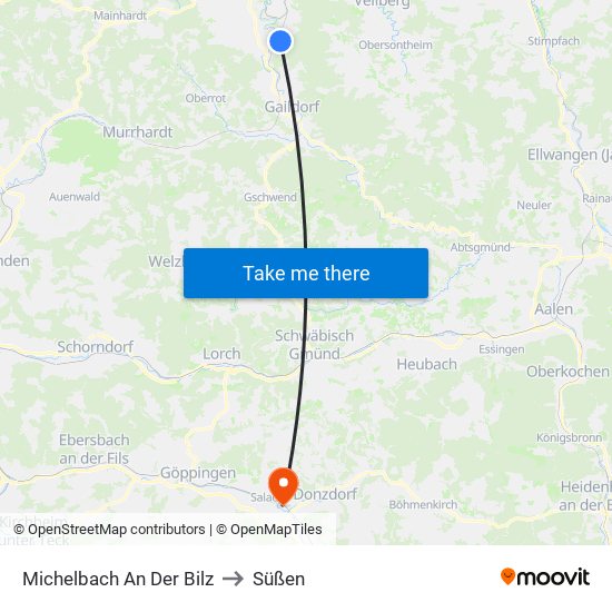 Michelbach An Der Bilz to Süßen map