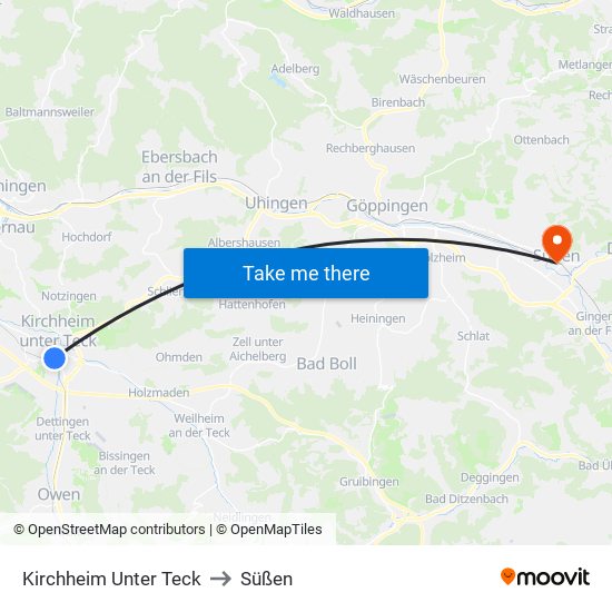 Kirchheim Unter Teck to Süßen map