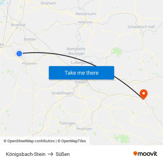 Königsbach-Stein to Süßen map