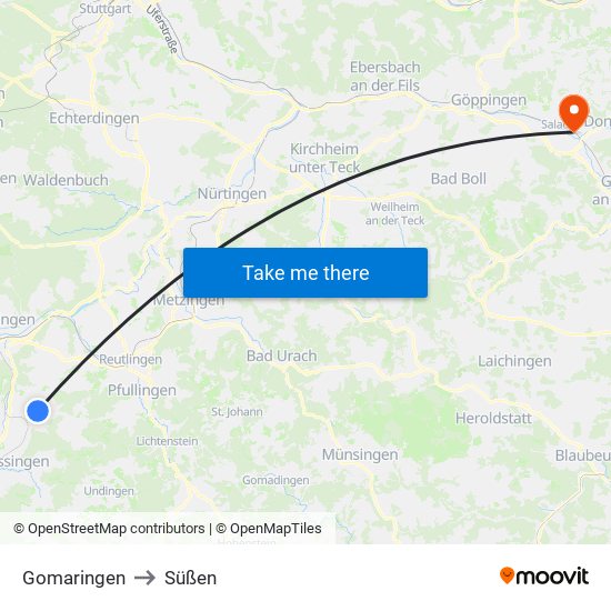 Gomaringen to Süßen map