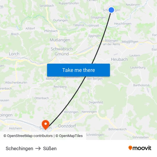 Schechingen to Süßen map