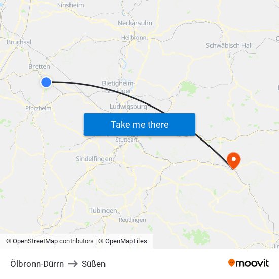 Ölbronn-Dürrn to Süßen map